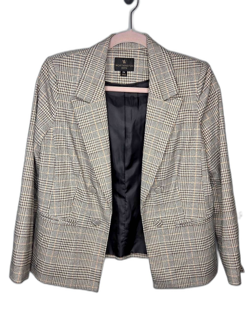 Worthington Women’s Plaid Blazer Jacket - Beige/Black